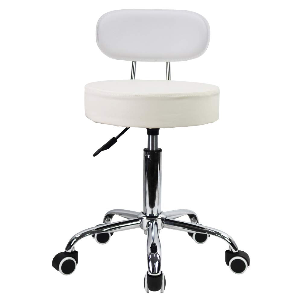 KKTONER PU Leather Rolling Stool - Adjustable Swivel Task Chair, White