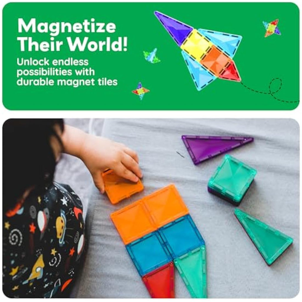 PicassoTiles 60pc Mini Diamond Magnetic Building Blocks Travel STEM Toy