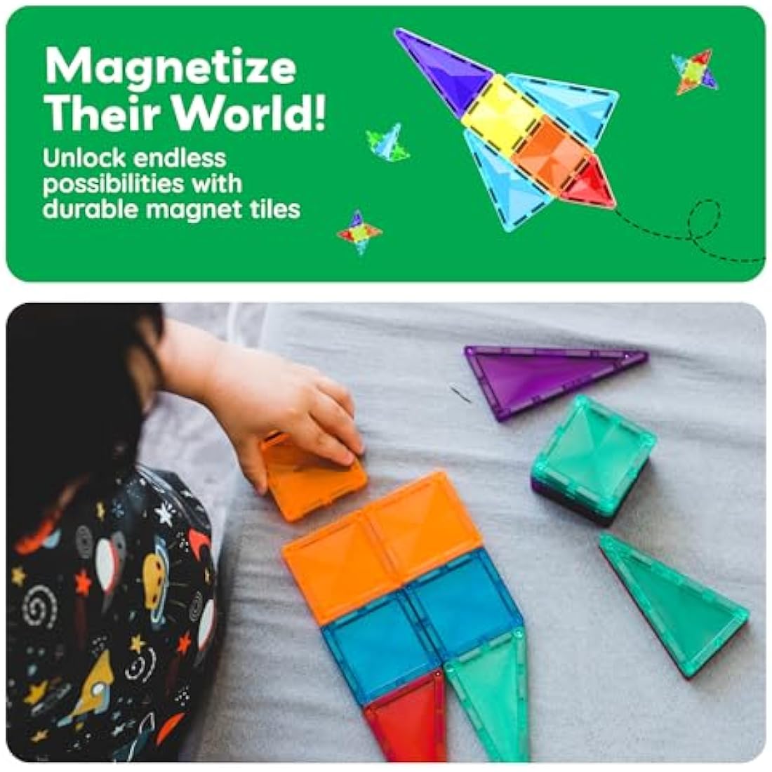 PicassoTiles 60pc Mini Diamond Magnetic Building Blocks Travel STEM Toy