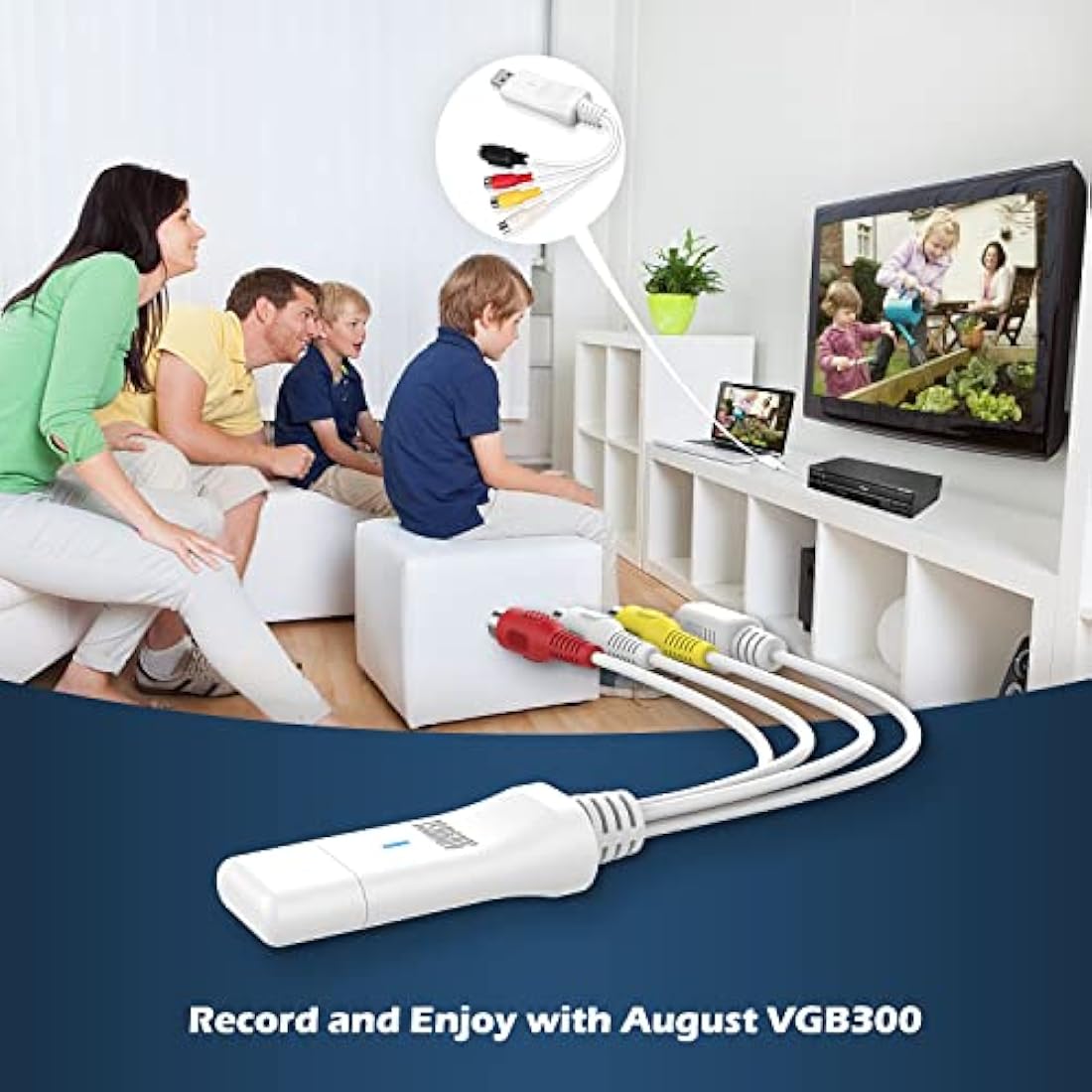 August VGB300 USB Video Capture Card - VHS to Digital Converter for PC & Mac