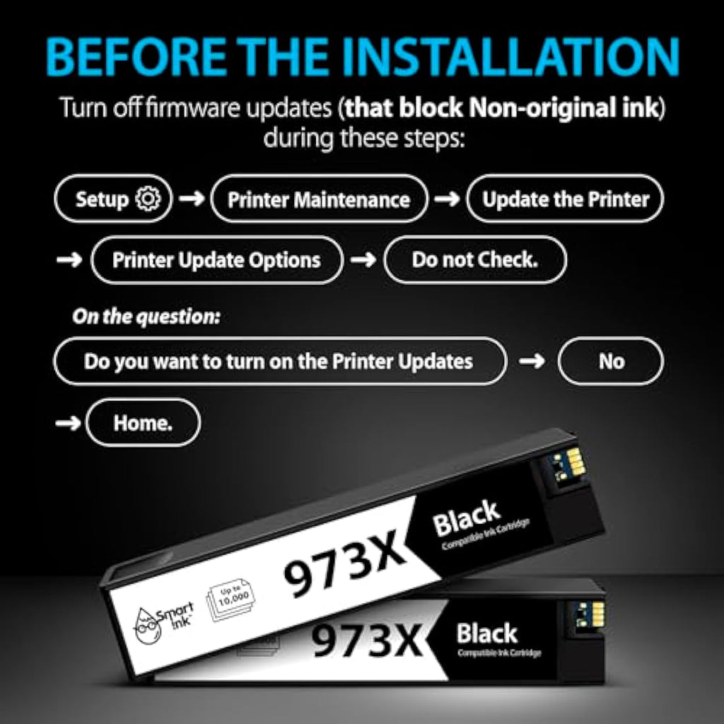 Smart Ink 973X High-Yield Black Ink Cartridges for HP PageWide Pro – 2 Pack