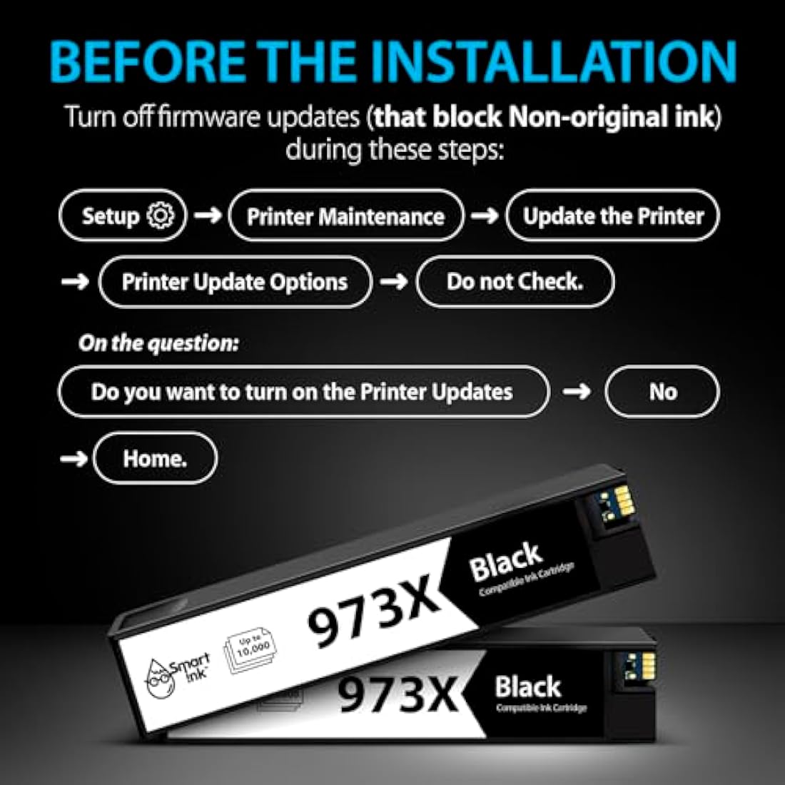 Smart Ink 973X High-Yield Black Ink Cartridges for HP PageWide Pro – 2 Pack