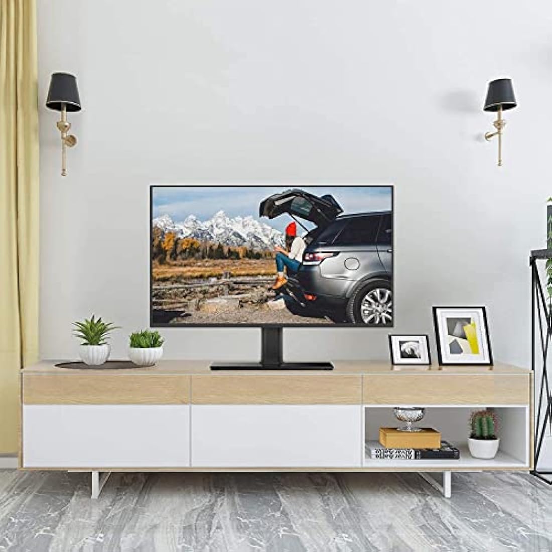 Suptek Universal Table Top TV Stand | 17-55" Height Adjustable Glass Base