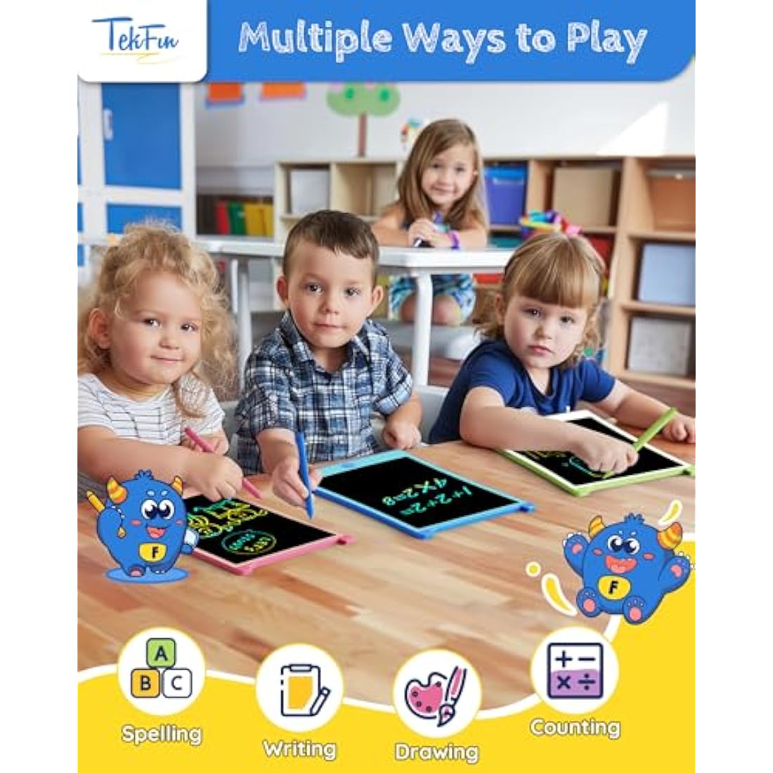 TEKFUN 8.5" LCD Writing Tablet 2-Pack | Colorful Drawing Board for Kids