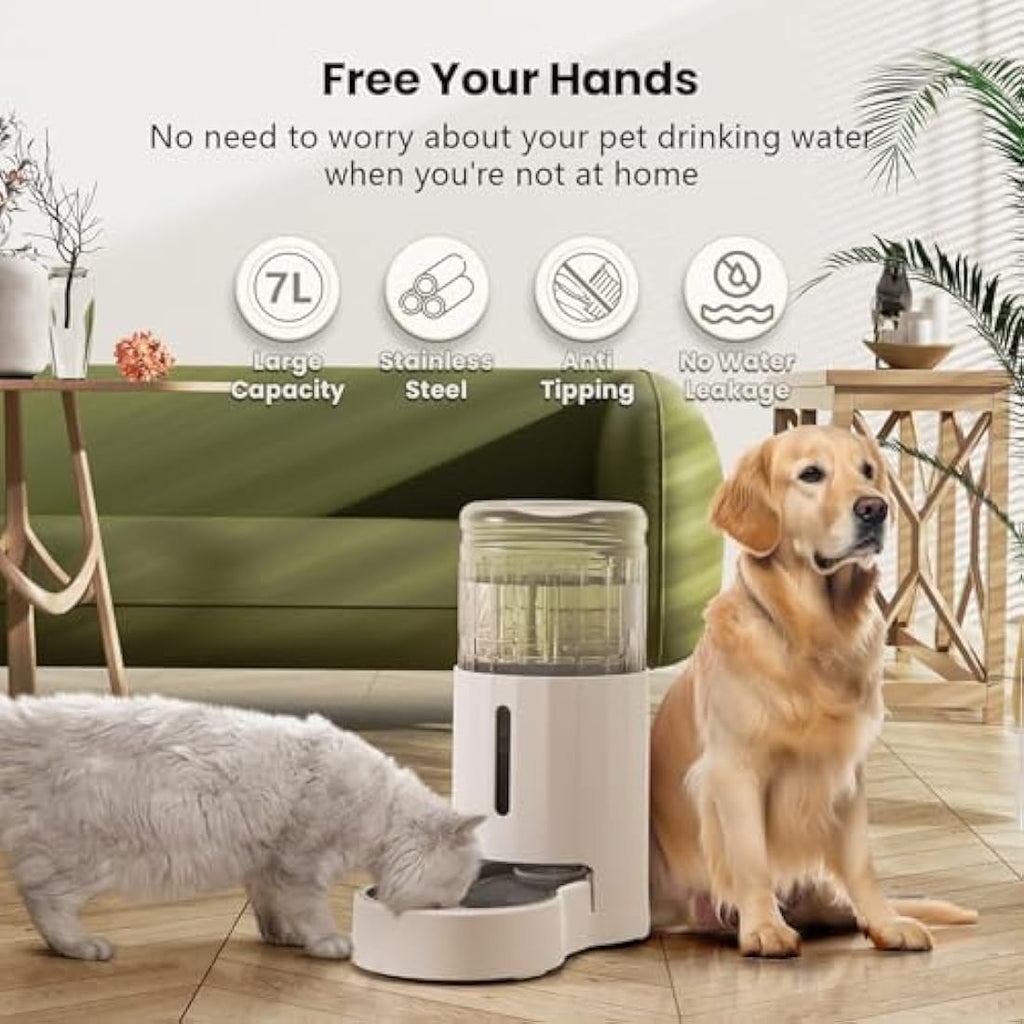 JUNSPOW 7L Stainless Steel Gravity Pet Waterer for Large Dogs & Cats