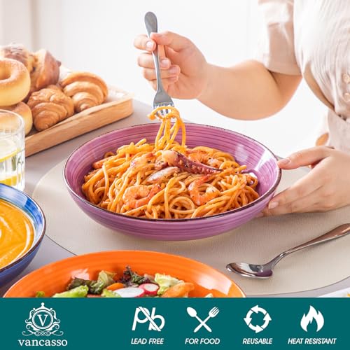 Vancasso Bonita Large Pasta Bowls - Set of 6 Ceramic 50 oz Soup Bowls