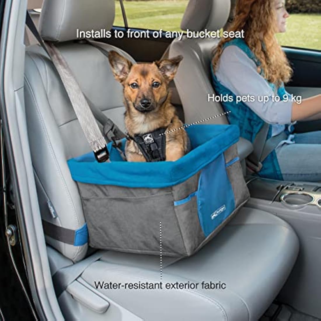 Kurgo Heather Dog Car Booster Seat – Collapsible Grey/Blue Fleece