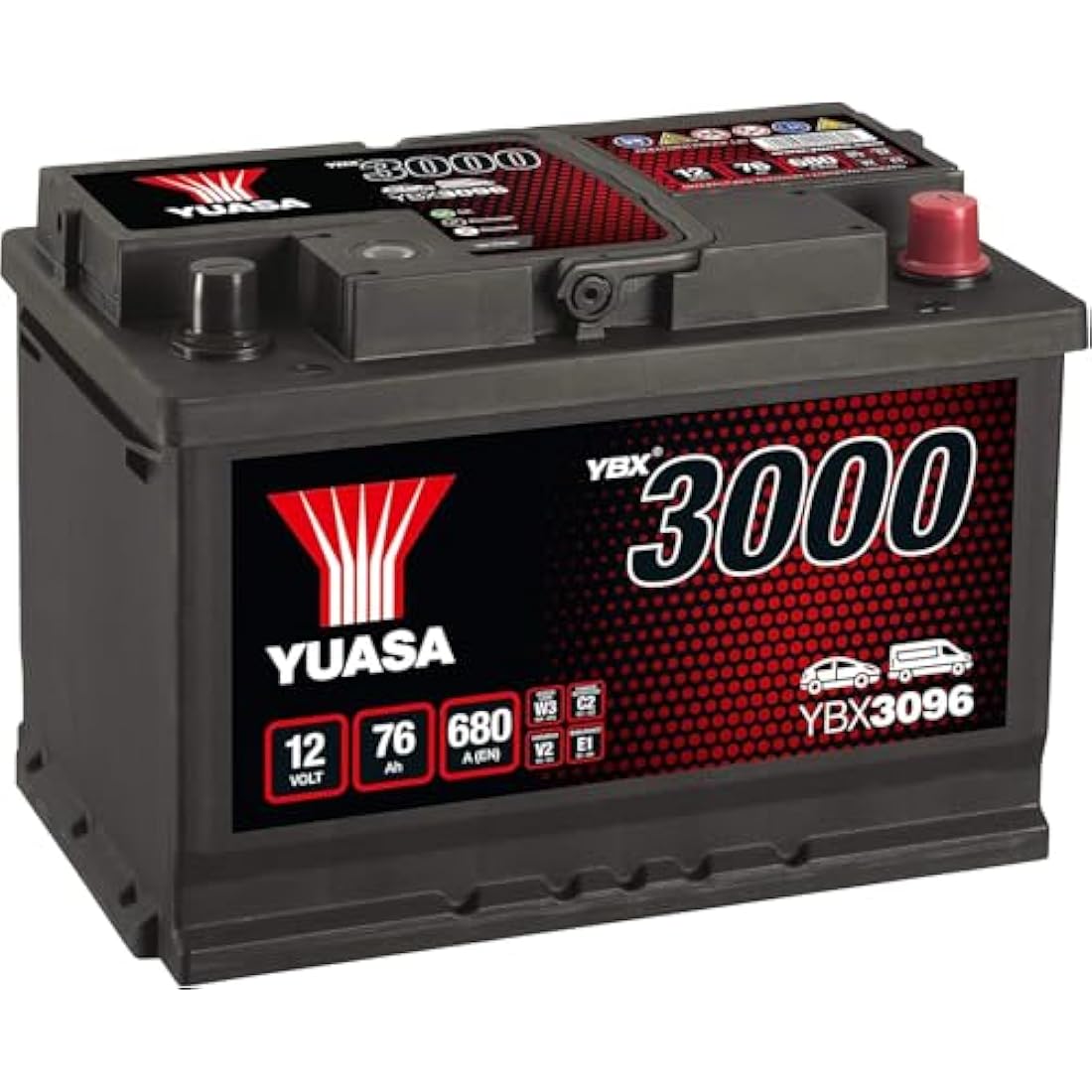 Yuasa YBX3096 Car Battery - 12V 76Ah 680CCA Sealed Maintenance Free