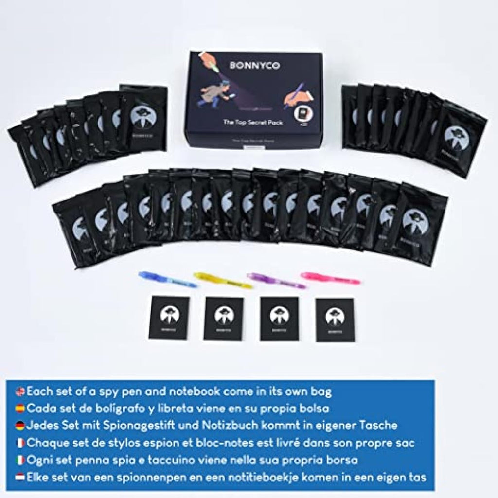 BONNYCO Invisible Ink Pen and Notebook Set - 32 Pack Spy Party Bag Fillers