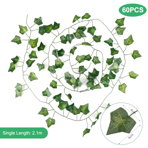 DazSpirit 60Pcs Artificial Ivy Leaf Garland | 126m Silk Hanging Vines