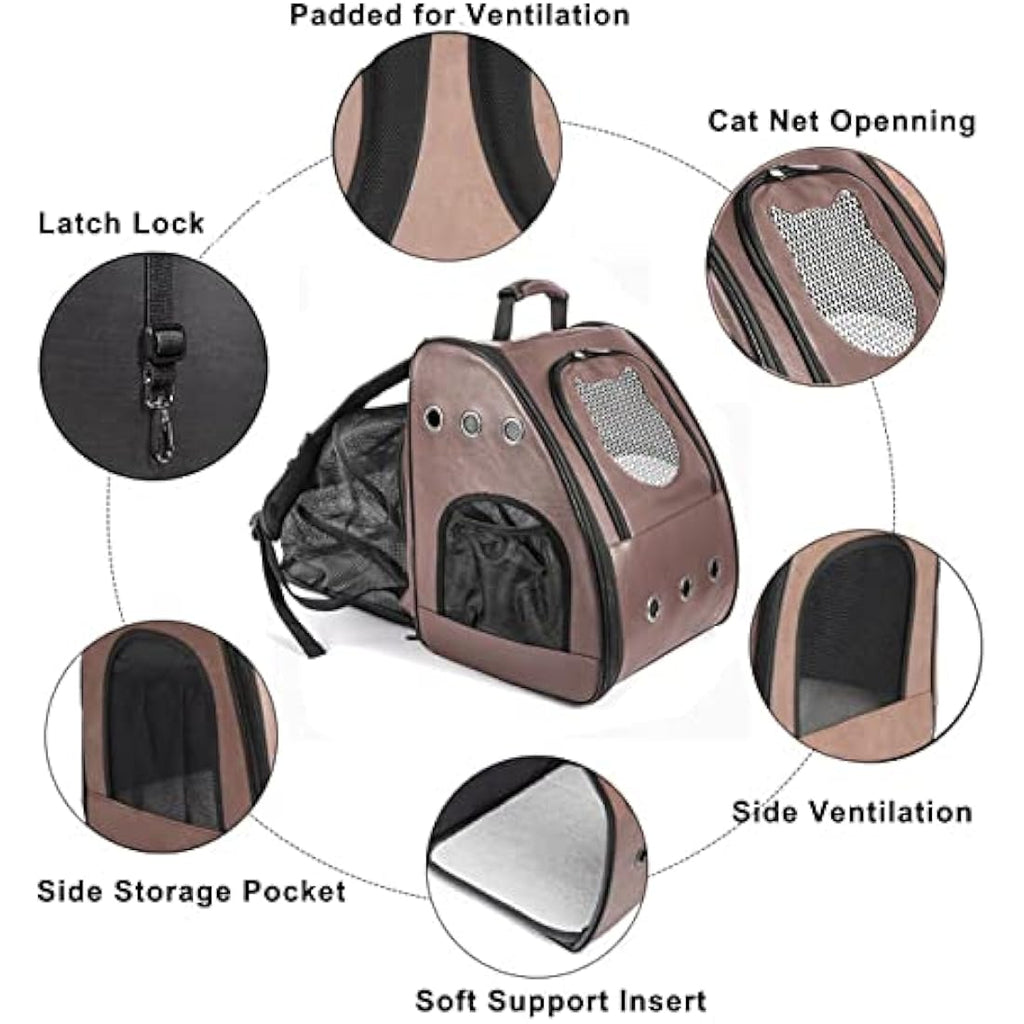 Jolof Store Large Cat Backpack – Expandable Leather Pet Carrier