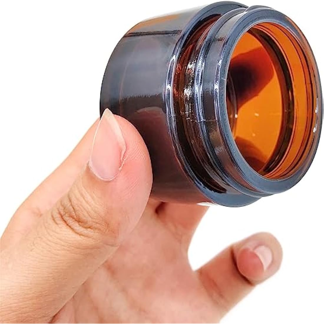 Jolof Store 6-Pack Amber Glass Jars - 50ml Refillable Cosmetic Pots