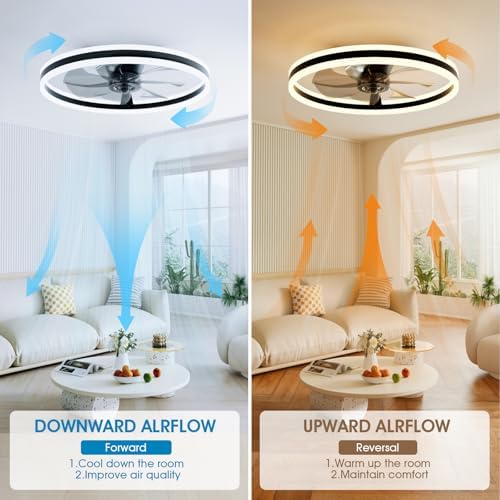NIORSUN 60cm Smart LED Ceiling Fan with Remote | 6-Speed Dimmable Black