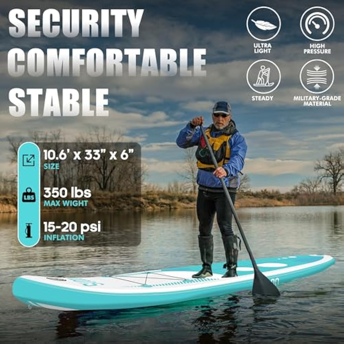 SUDOO Inflatable Stand Up Paddle Board - 10'6" Ultra-Light SUP Board Set