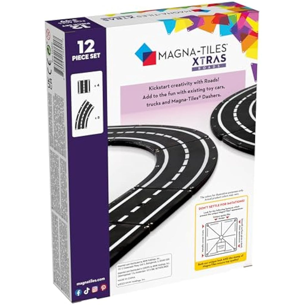 MAGNA-TILES XTRAS: Roads 12-Piece Magnetic Construction Set - Black