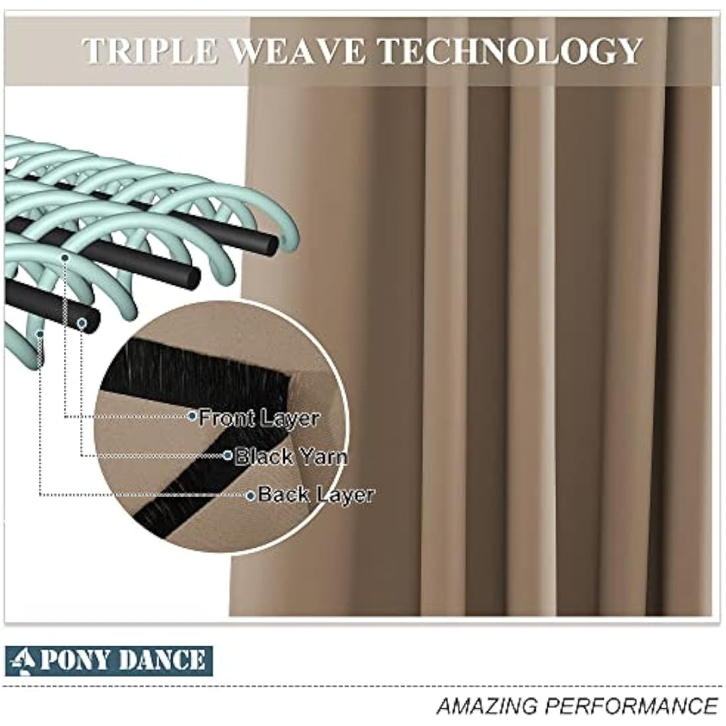 PONY DANCE Blackout Eyelet Curtains – Thermal Light Blocking Drapes, Mocha