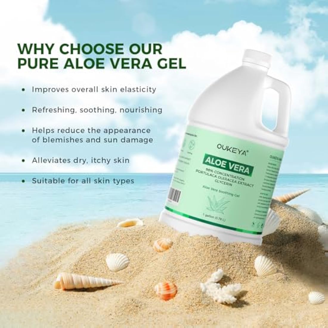 OUKEYA 98% Organic Aloe Vera Gel with 2% Niacinamide - 3785ML Bulk Size
