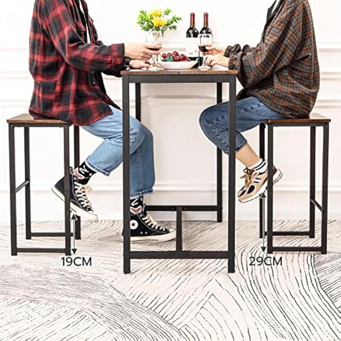 HOOBRO Industrial Bar Stools Set of 2 – Rustic Brown and Black Steel