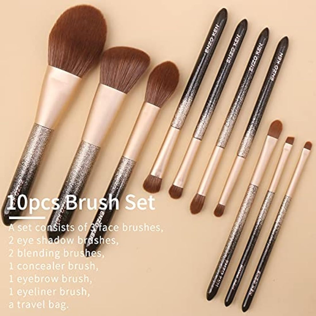 ENZO KEN Professional Sable Hair Makeup Brush Set with Case - Black