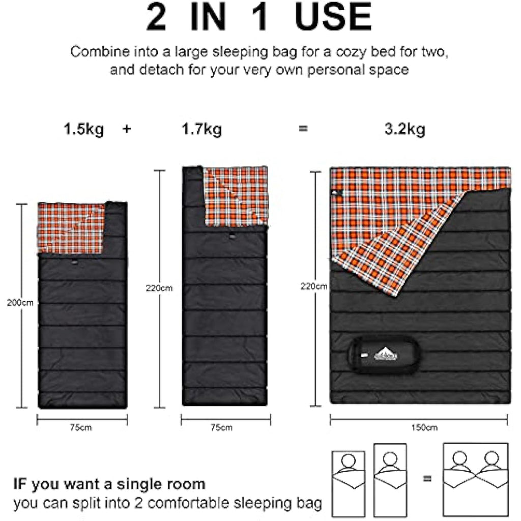 Agemore Double Sleeping Bag – Waterproof Cotton Flannel for Camping