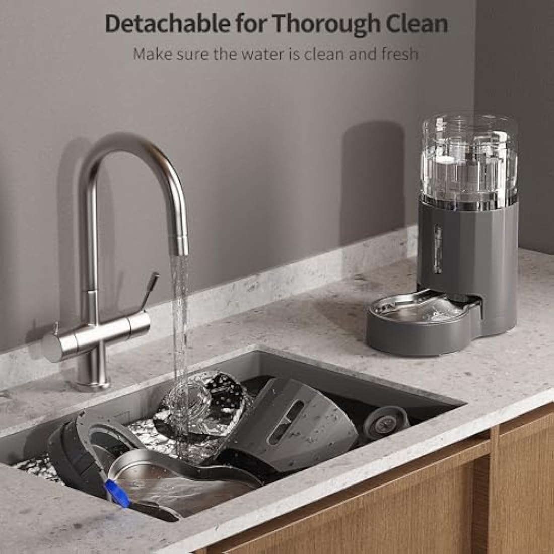 JUNSPOW 4L Gravity Cat Water Dispenser with Stainless Steel Bowl