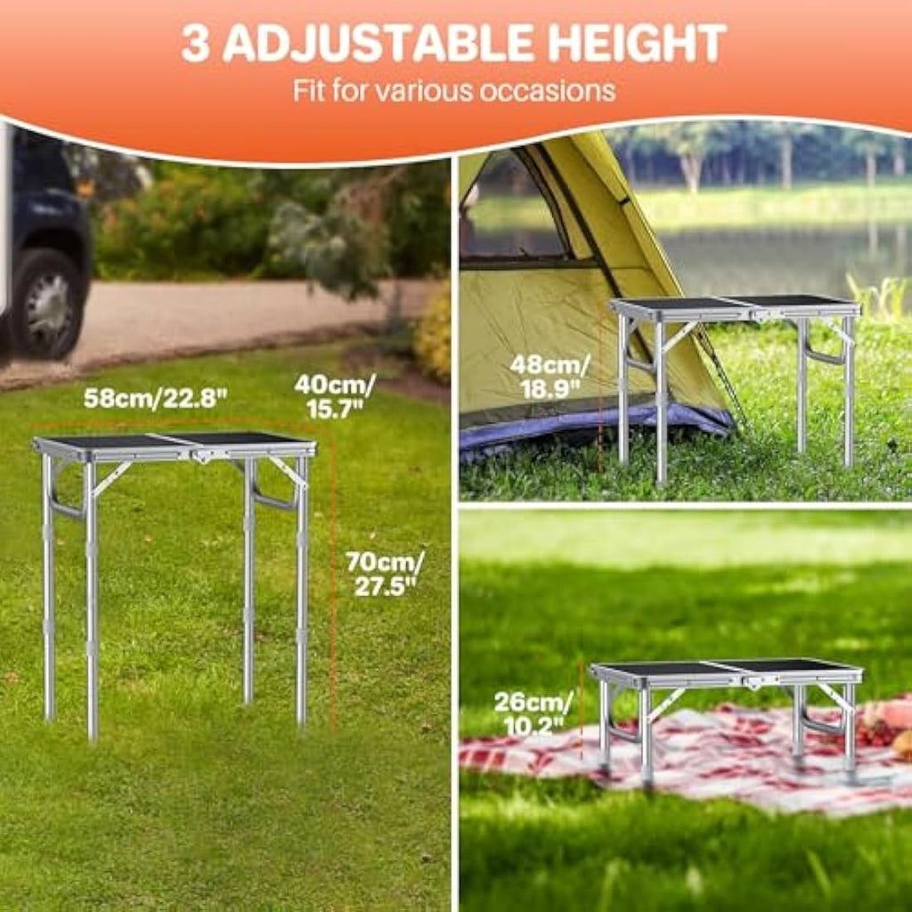 FUNYKICH 2ft Folding Camping Table | 3-Height Adjustable Aluminum Table