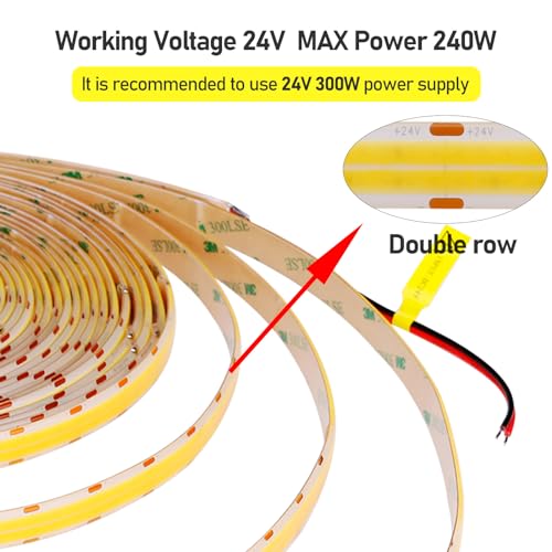 GOMING 24V Double Row COB LED Strip Light - 3000K Warm White IP65 32.8ft