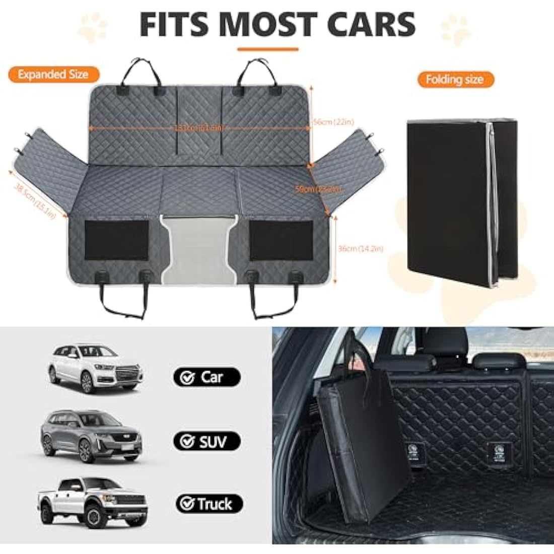 ANOSOSPECIAL Dog Car Seat Extender – Waterproof Pet Hammock for SUV, Grey