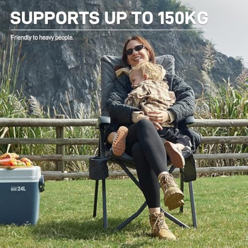 EVER ADVANCED Heavy Duty Reclining Camping Chair - Padded Folding Seat