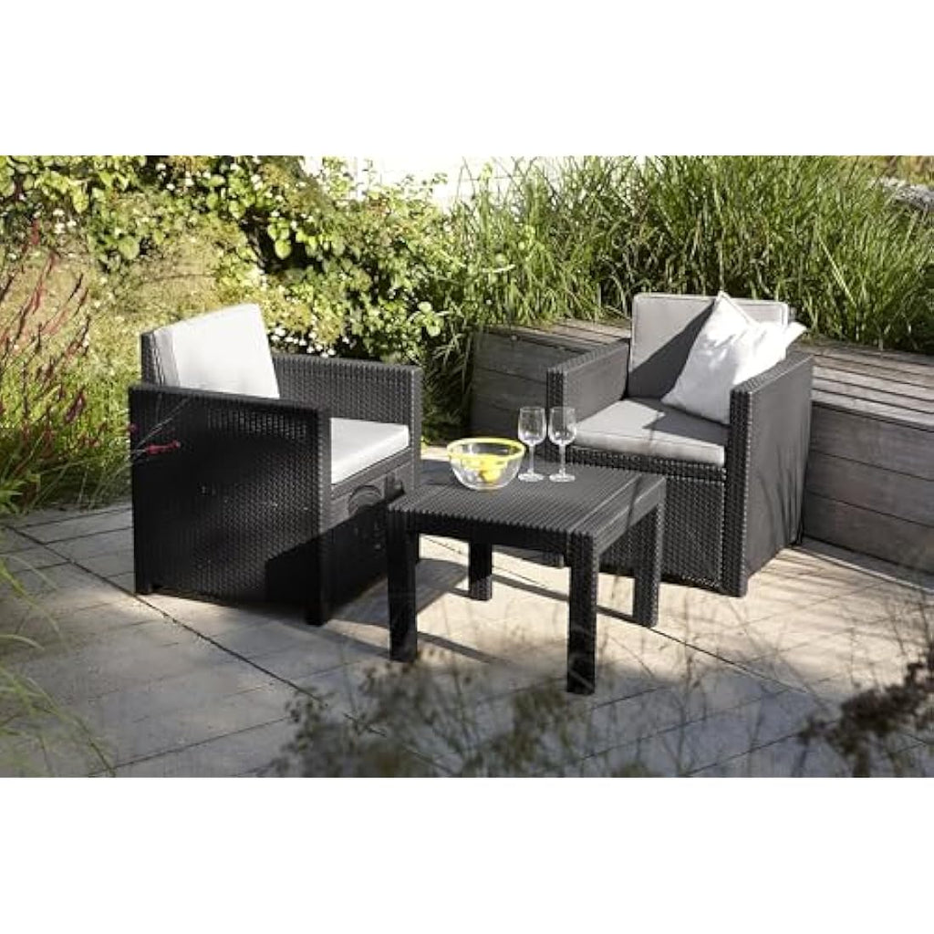 Keter Victoria 3-Piece Rattan Balcony Set - Weatherproof Garden Bistro