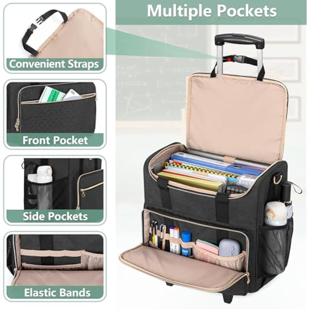 Rolling Teacher Bag | 15.6" Laptop Tote with Detachable Dolly