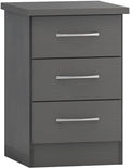 Seconique Nevada 3 Drawer Bedside Table – 3D Effect Grey Nightstand