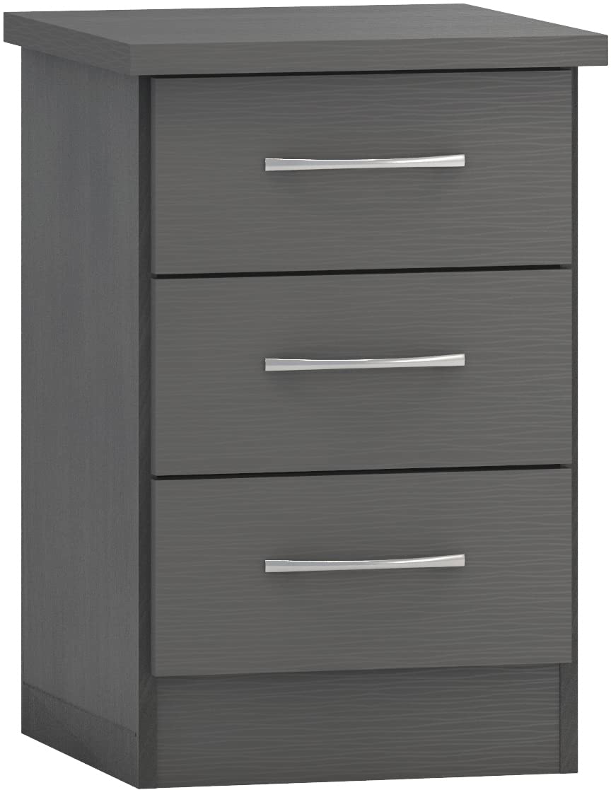 Seconique Nevada 3 Drawer Bedside Table – 3D Effect Grey Nightstand