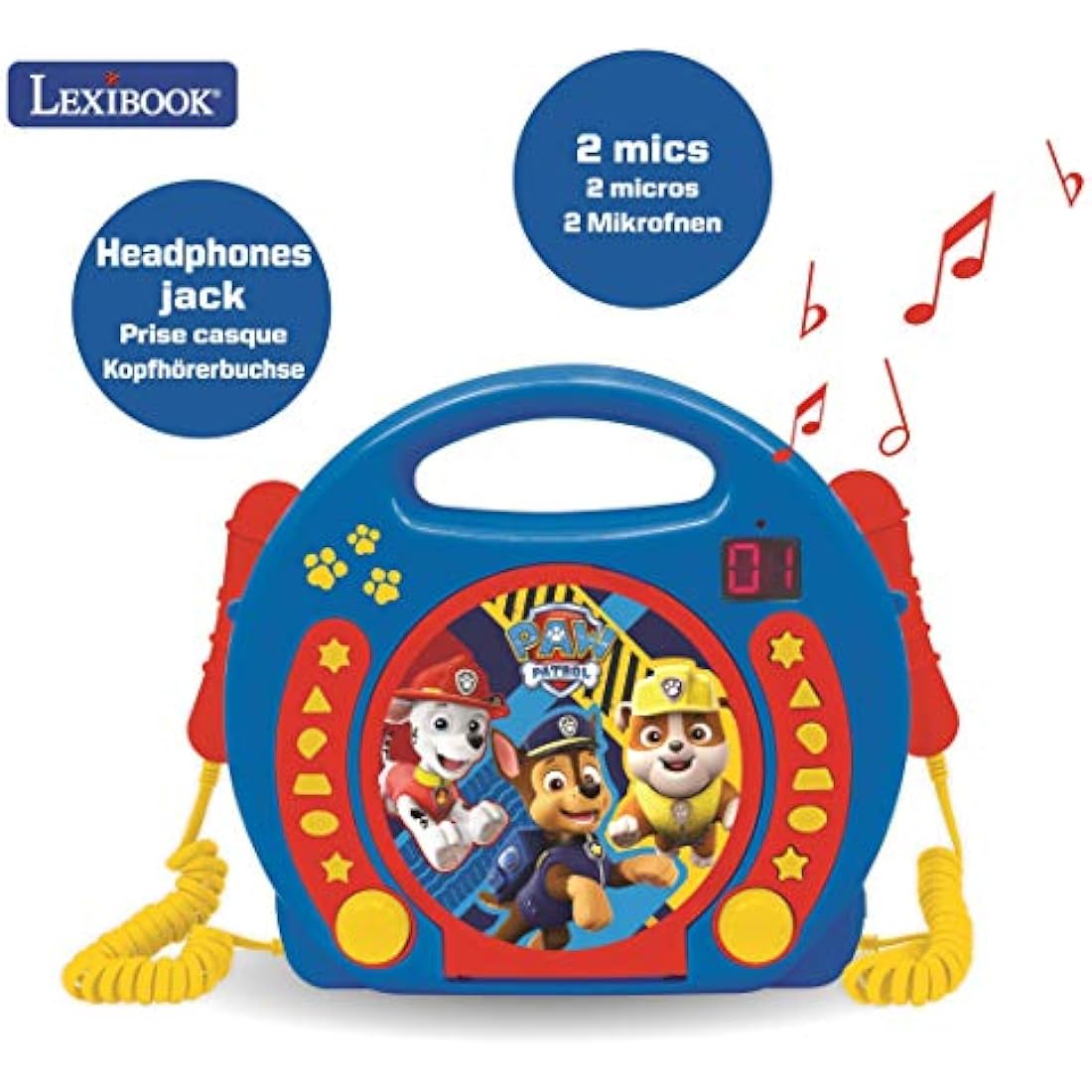 Lexibook Paw Patrol Portable CD Player with 2 Microphones - Blue