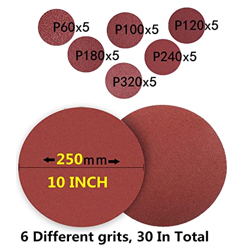 FEIHU 250mm Sanding Discs | 30 Pack Aluminium Oxide Grit Assortment