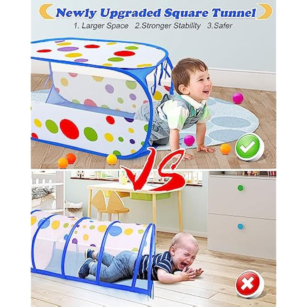 MAIKEHIGH 3-in-1 Kids Play Tent with Square Tunnel and Ball Pit