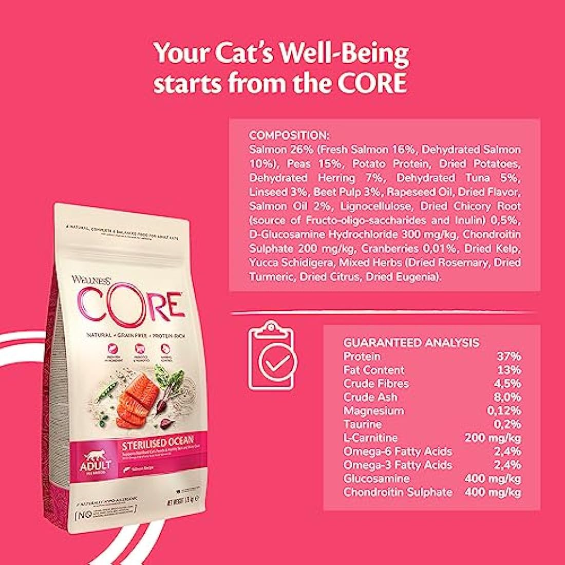 Wellness CORE Grain-Free Salmon Dry Cat Food for Sterilised Cats - 300g