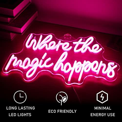 Where the Magic Happens Neon Sign – Pink LED Wall Decor