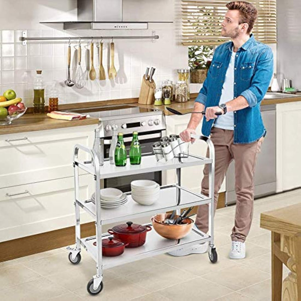 Nisorpa 3-Tier Stainless Steel Catering Trolley | Utility Cart with Wheels