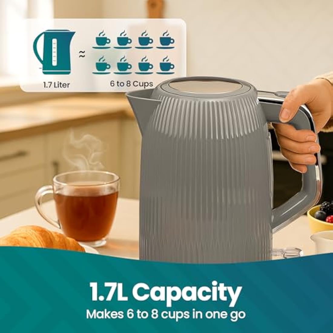 Innoteck 1.7L Electric Kettle – 3000W Fast Boil Stainless Steel, Grey