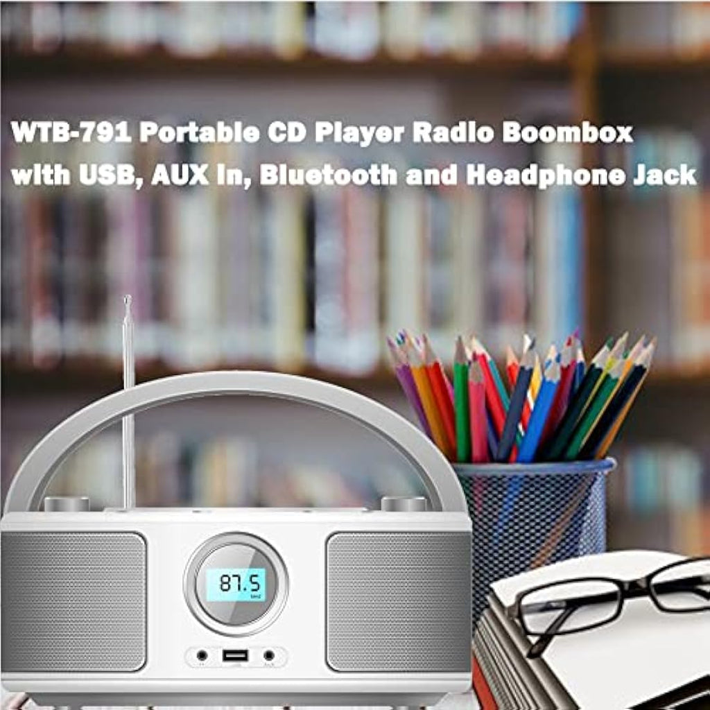 WISCENT Portable CD Player Boombox with Bluetooth, FM Radio & USB - Black