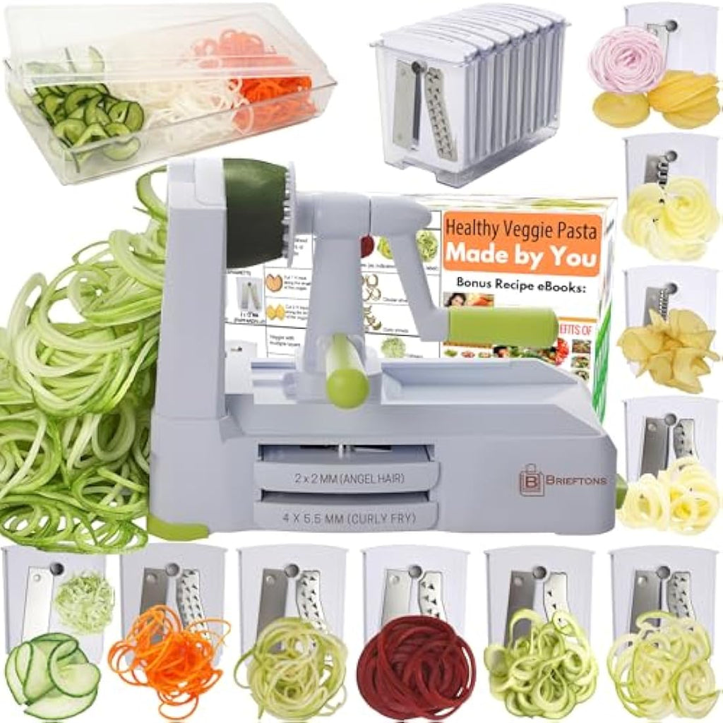 Brieftons 10-Blade Vegetable Spiralizer | Stainless Steel Zoodle Maker