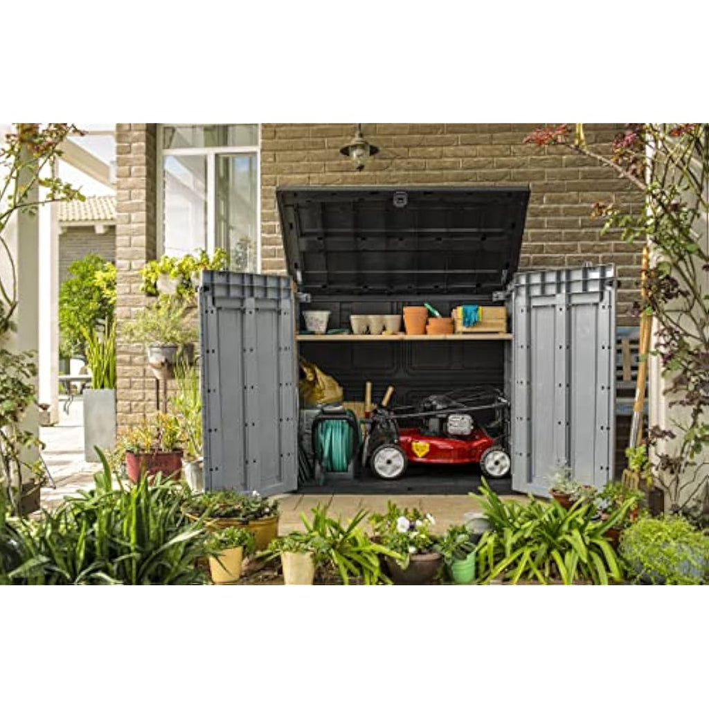 Keter Store It Out Pro Grey Outdoor Garden Storage Shed for 2 Bins