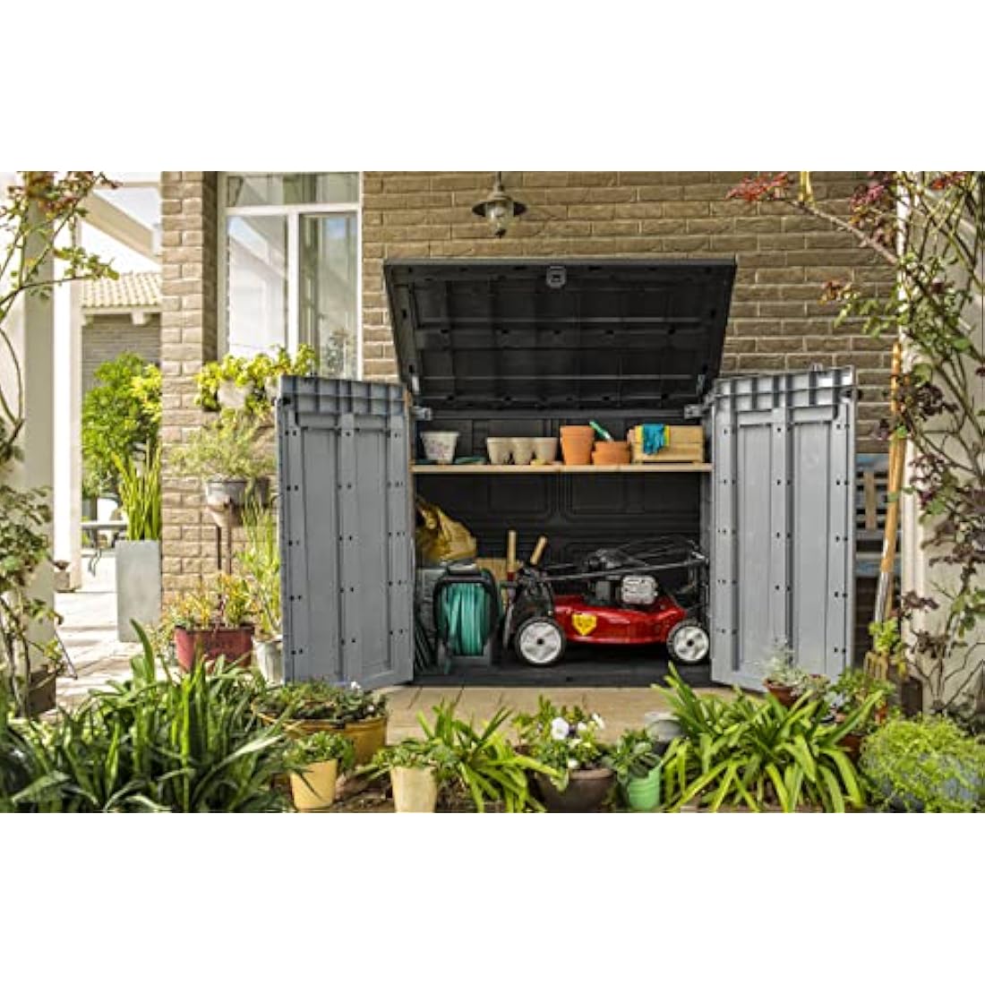 Keter Store It Out Pro Grey Outdoor Garden Storage Shed for 2 Bins
