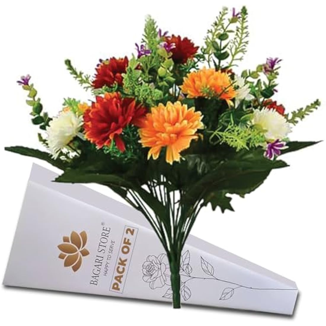 Bagari Artificial Grave Flowers | 2pc UV Resistant Silk Bush, 41cm