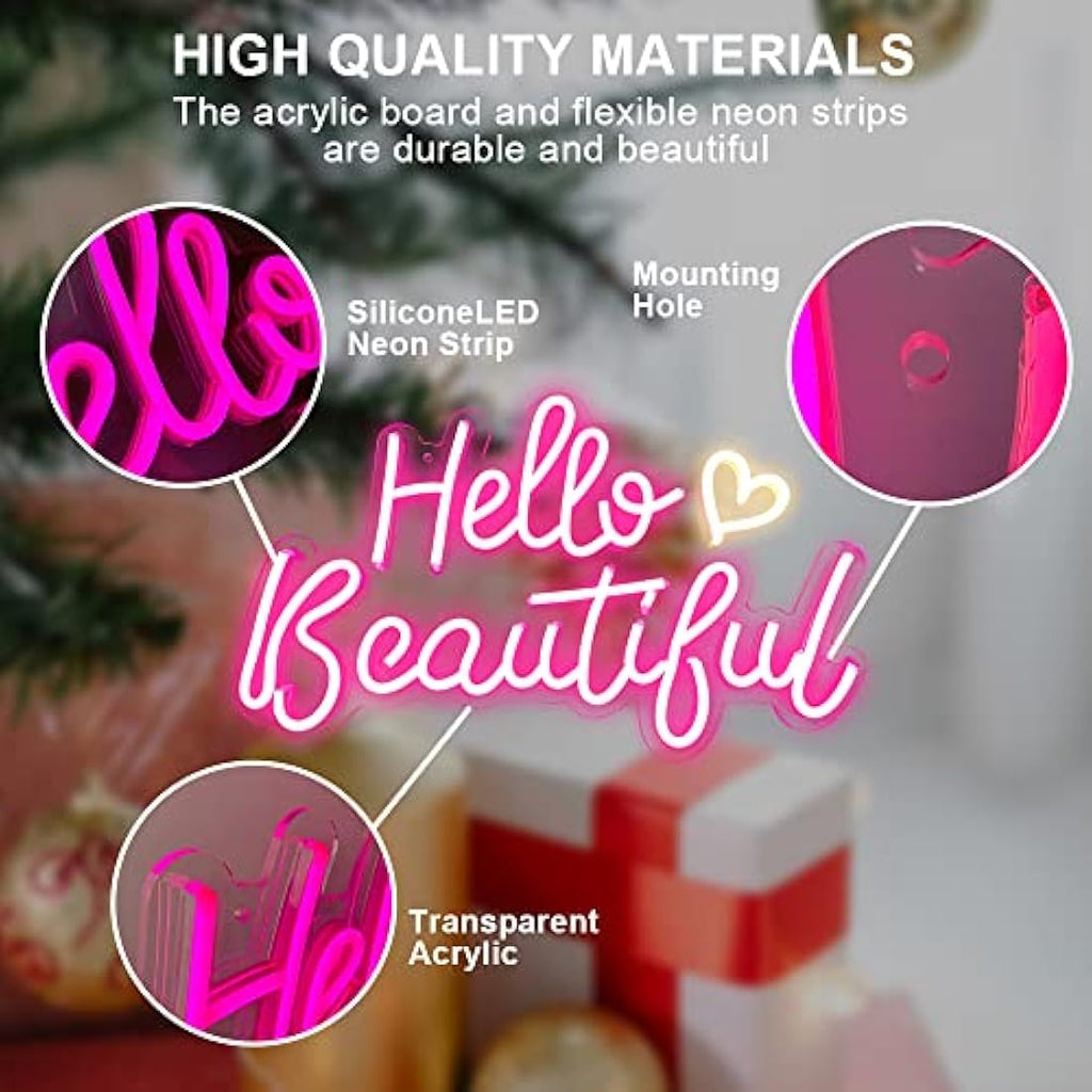 Hello Beautiful Neon Sign – Pink Dimmable LED Bedroom Decor