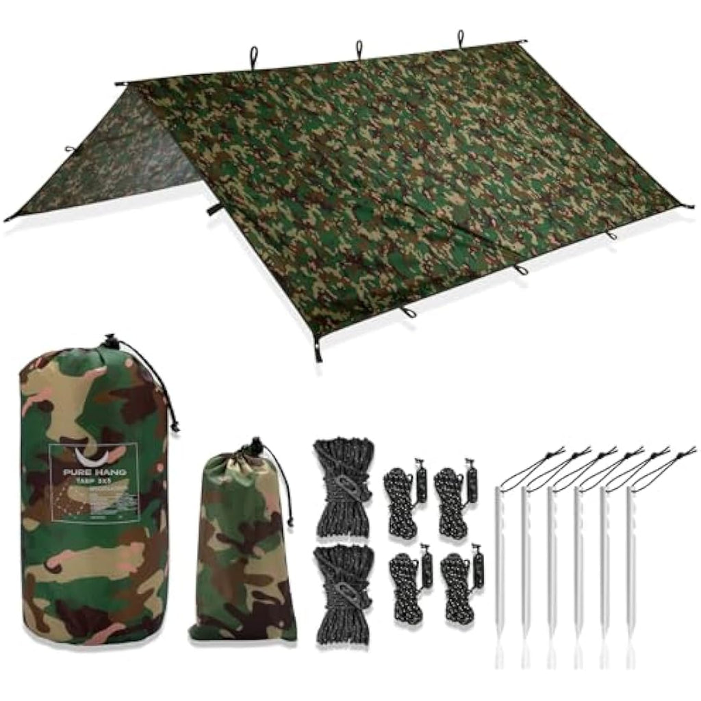 PURE HANG Rain Fly Tent Tarp | 3x3m Waterproof Ripstop Nylon Hammock Shelter