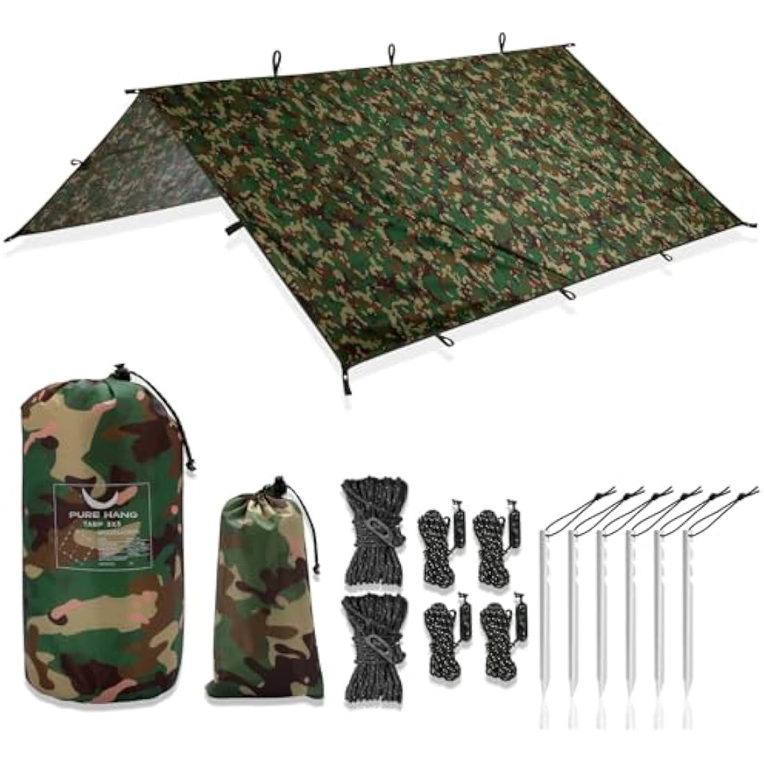 PURE HANG Rain Fly Tent Tarp | 3x3m Waterproof Ripstop Nylon Hammock Shelter