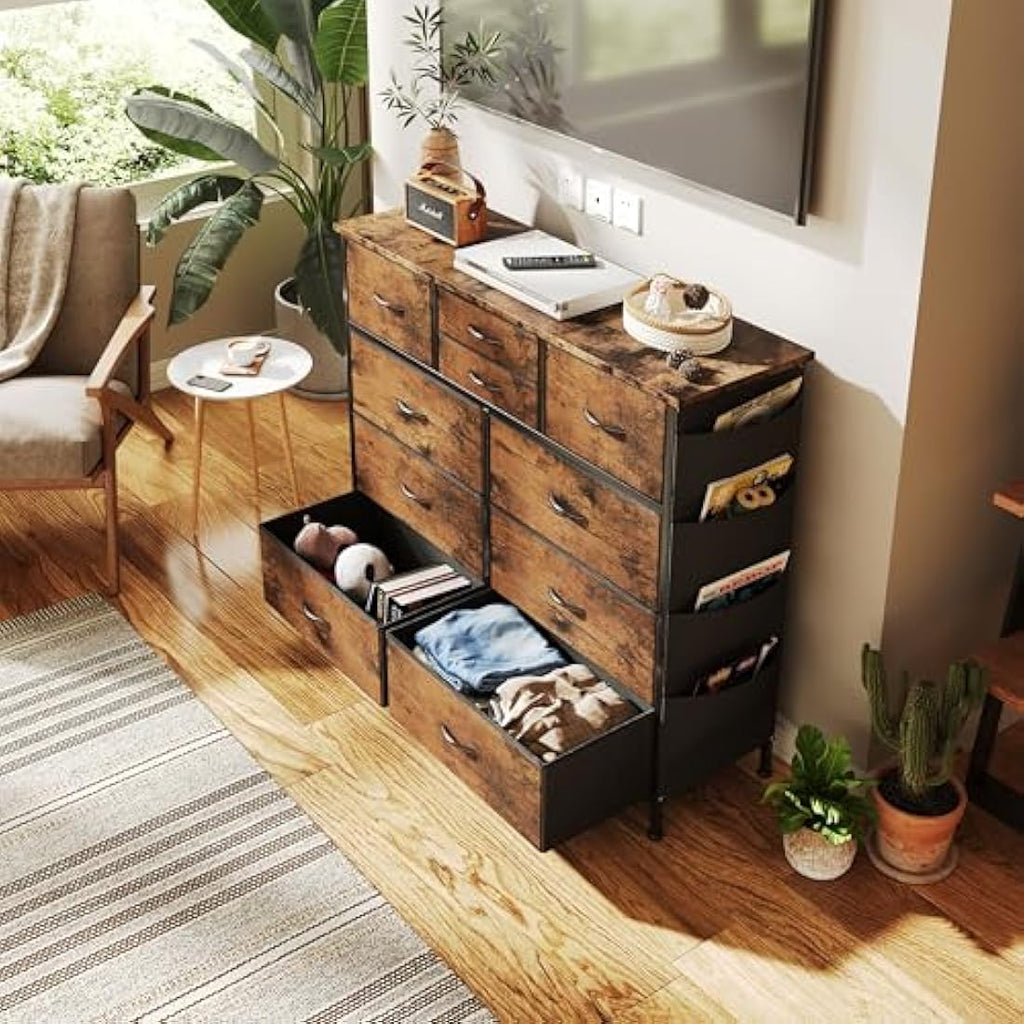 10-Drawer Fabric Dresser – Rustic Brown Storage Organizer