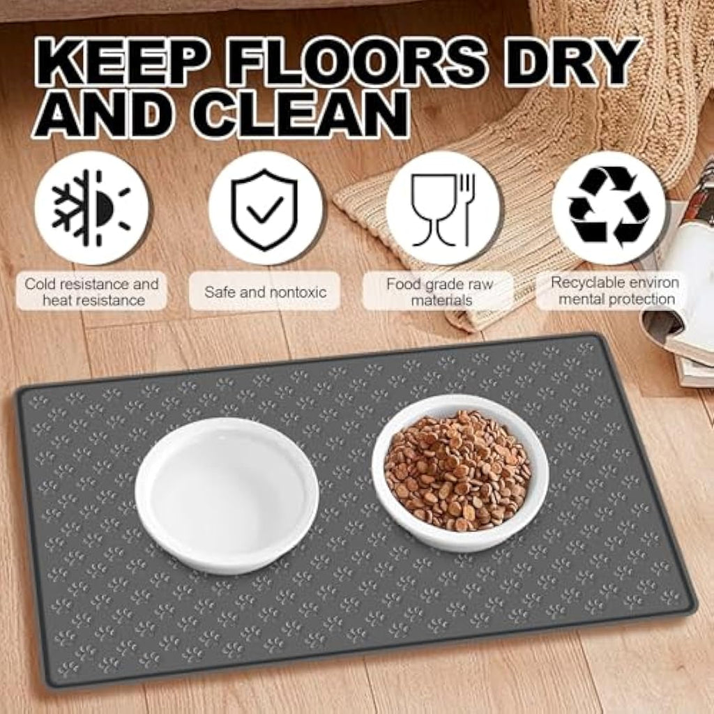 MOACC Silicone Pet Feeding Mat – Waterproof Non-Slip Dog Bowl Mat, Grey